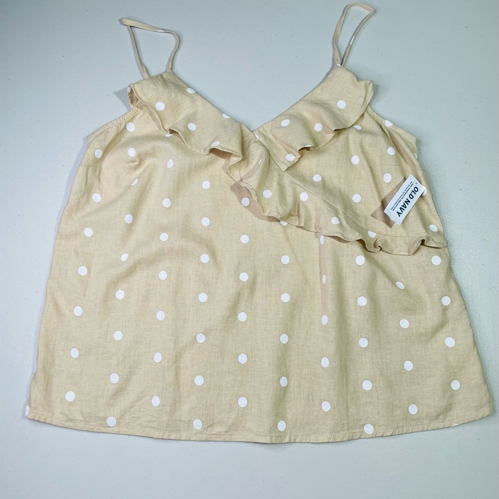 NWT Old Navy Medium Printed Ruffled Wrap-Effect Tan & White Cami Blouse